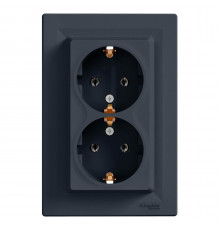 Розетка двойная с заземлением антрацит Аsfora