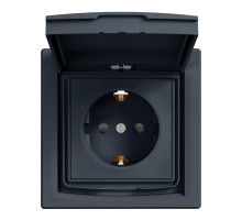 Розетка ip44 с крышкой, с заземлением, с защитными шторками, антрацит Asfora