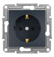 Розетка с заземлением, с защитными шторками Аsfora антрацит