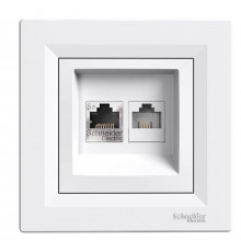 Розетка компьютерная RJ45 кат. 5е и телефонная розетка RJ11 белый Asfora