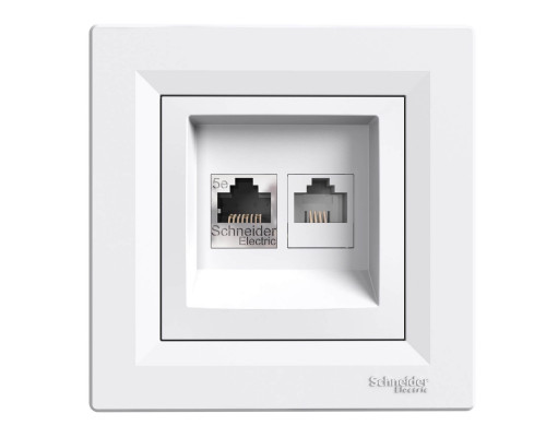 Розетка компьютерная RJ45 кат. 5е и телефонная розетка RJ11 белый Asfora