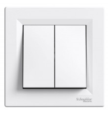 Выключатель самозажимной двухклавишный белый Аsfora