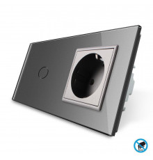 Бесконтактный выключатель 1 сенсор 1 розетка серый стекло Livolo (VL-C701/C7C1EU-PRO-15)
