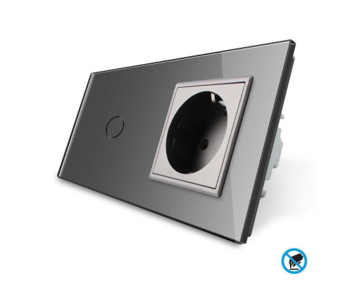 Бесконтактный выключатель 1 сенсор 1 розетка серый стекло Livolo (VL-C701/C7C1EU-PRO-15)