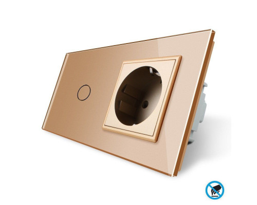 Бесконтактный выключатель 1 сенсор 1 розетка золото стекло Livolo (VL-C701/C7C1EU-PRO-13)
