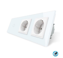 Бесконтактный выключатель 1 сенсор 2 розетки белый стекло Livolo (VL-C701/C7C2EU-PRO-11)