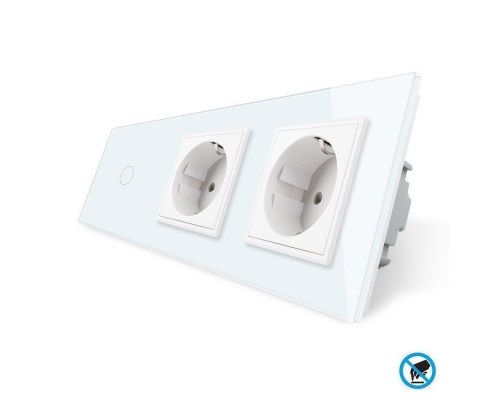Бесконтактный выключатель 1 сенсор 2 розетки белый стекло Livolo (VL-C701/C7C2EU-PRO-11)