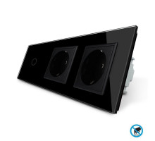 Бесконтактный выключатель 1 сенсор 2 розетки черный стекло Livolo (VL-C701/C7C2EU-PRO-12)