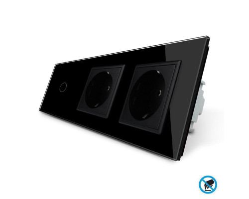 Бесконтактный выключатель 1 сенсор 2 розетки черный стекло Livolo (VL-C701/C7C2EU-PRO-12)