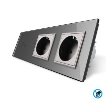 Бесконтактный выключатель 1 сенсор 2 розетки серый стекло Livolo (VL-C701/C7C2EU-PRO-15)