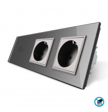 Бесконтактный выключатель 1 сенсор 2 розетки серый стекло Livolo (VL-C701/C7C2EU-PRO-15)