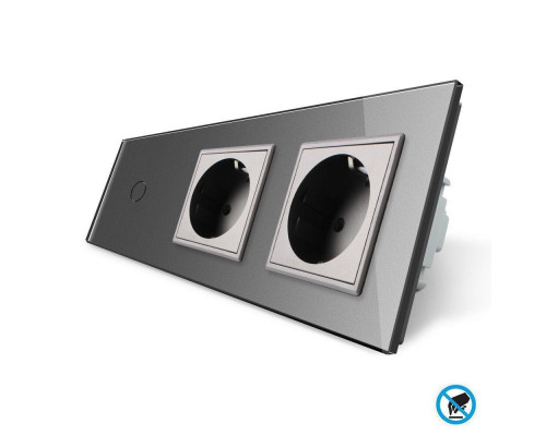 Бесконтактный выключатель 1 сенсор 2 розетки серый стекло Livolo (VL-C701/C7C2EU-PRO-15)