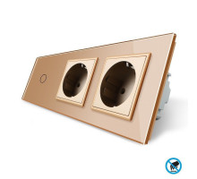 Бесконтактный выключатель 1 сенсор 2 розетки золото стекло Livolo (VL-C701/C7C2EU-PRO-13)