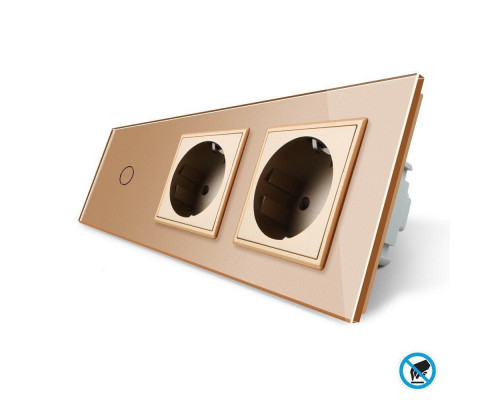 Бесконтактный выключатель 1 сенсор 2 розетки золото стекло Livolo (VL-C701/C7C2EU-PRO-13)