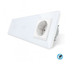 Бесконтактный выключатель 2 сенсора (1-1) 1 розетка белый стекло Livolo (VL-C701/C701/C7C1EU-PRO11)