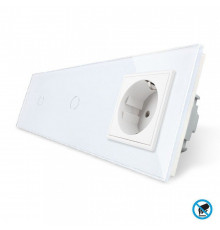 Бесконтактный выключатель 2 сенсора (1-1) 1 розетка белый стекло Livolo (VL-C701/C701/C7C1EU-PRO11)