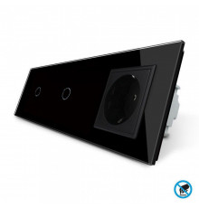 Бесконтактный выключатель 2 сенсора (1-1) 1 розетка черный стекло Livolo (VL-C701/C701/C7C1EU-PRO12)