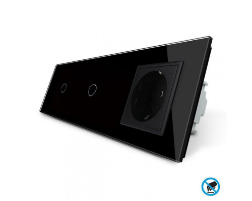 Безконтактний вимикач 2 сенсора (1-1) 1 розетка чорний скло Livolo (VL-C701/C701/C7C1EU-PRO12)