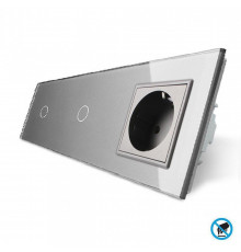 Бесконтактный выключатель 2 сенсора (1-1) 1 розетка серый стекло Livolo (VL-C701/C701/C7C1EU-PRO15)