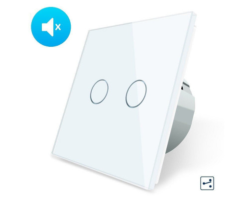 Бесшумный сенсорный проходной выключатель 2 сенсора белый стекло Livolo (VL-C702SQ-11)