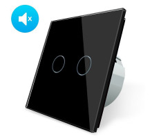 Бесшумный сенсорный выключатель 2 сенсора черный стекло Livolo (VL-C702Q-12)