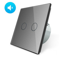 Бесшумный сенсорный выключатель 2 сенсора серый стекло Livolo (VL-C702Q-15)