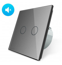 Бесшумный сенсорный выключатель 2 сенсора серый стекло Livolo (VL-C702Q-15)