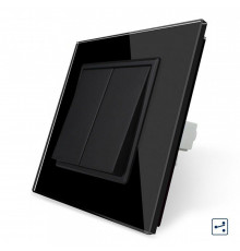 Двухклавишный проходной выключатель черный стекло Livolo (VL-C7K2S-12)