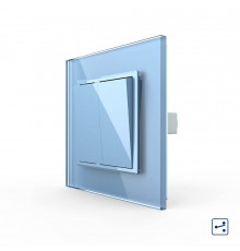 Двухклавишный проходной выключатель голубой стекло Livolo (VL-C7K2S-19)