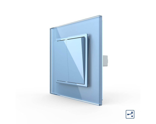 Двухклавишный проходной выключатель голубой стекло Livolo (VL-C7K2S-19)