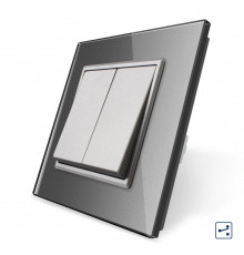 Двухклавишный проходной выключатель серый стекло Livolo (VL-C7K2S-15)