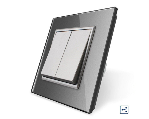 Двухклавишный проходной выключатель серый стекло Livolo (VL-C7K2S-15)