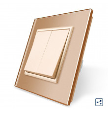 Двухклавишный проходной выключатель золотой стекло Livolo (VL-C7K2S-13)