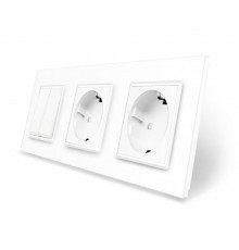 Двухклавишный выключатель с двойной розеткой белый стекло Livolo (VL-C7C2EUK2-11)