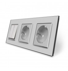 Двухклавишный выключатель с двойной розеткой серый стекло Livolo (VL-C7C2EUK2-15)