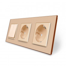 Двухклавишный выключатель с двойной розеткой золотой стекло Livolo (VL-C7C2EUK2-13)