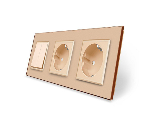 Двухклавишный выключатель с двойной розеткой золотой стекло Livolo (VL-C7C2EUK2-13)