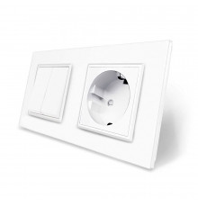 Двухклавишный выключатель с розеткой белый стекло Livolo (VL-C7C1EUK2-11)
