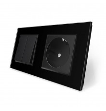 Двухклавишный выключатель с розеткой черный стекло Livolo (VL-C7C1EUK2-12)