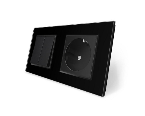 Двухклавишный выключатель с розеткой черный стекло Livolo (VL-C7C1EUK2-12)