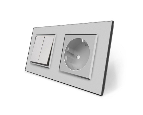Двоклавішний вимикач з розеткою сірий скло Livolo (VL-C7C1EUK2-15)