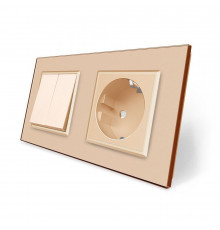 Двухклавишный выключатель с розеткой золотой стекло Livolo (VL-C7C1EUK2-13)