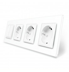 Двухклавишный выключатель с тройной розеткой белый стекло Livolo (VL-C7K2/FCTC16A/FCTC16A/FCTC16A-8WP)
