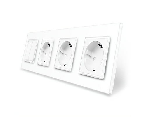 Двухклавишный выключатель с тройной розеткой белый стекло Livolo (VL-C7K2/FCTC16A/FCTC16A/FCTC16A-8WP)