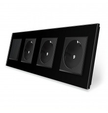 Двухклавишный выключатель с тройной розеткой черный стекло Livolo (VL-C7K2/FCTC16A/FCTC16A/FCTC16A-8BP)