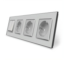 Двухклавишный выключатель с тройной розеткой серый стекло Livolo (VL-C7K2/FCTC16A/FCTC16A/FCTC16A-8IP)
