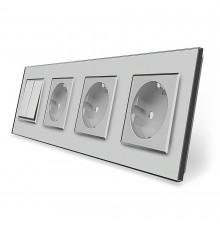 Двухклавишный выключатель с тройной розеткой серый стекло Livolo (VL-C7K2/FCTC16A/FCTC16A/FCTC16A-8IP)