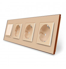 Двухклавишный выключатель с тройной розеткой золотой стекло Livolo (VL-C7K2/FCTC16A/FCTC16A/FCTC16A-8AP)