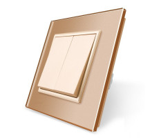 Двухклавишный выключатель золотой стекло Livolo (VL-C7K2-13)