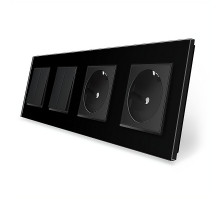 Комплект двухклавишных выключателей с двойной розеткой черный стекло Livolo (VL-C7K2/K2/FCTC16A/FCTC16A-8BP)